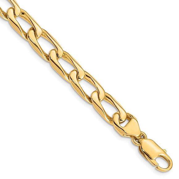 Men's 14k Yellow Gold, 8.5mm Solid Open Link Chain Bracelet, 8 Inch - Picture 1 of 4